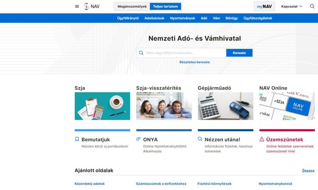 Ez a NAV valódi nyitóoldala, de nem érdemes hasonlítgatni a csaló oldallal