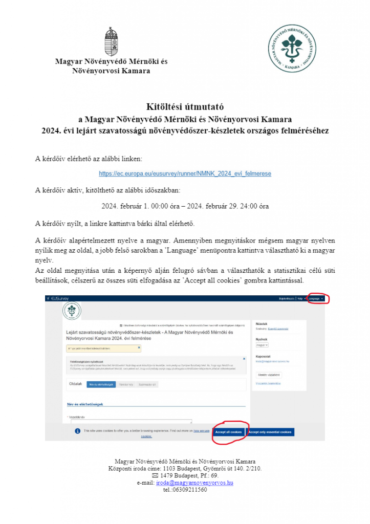 A kitöltési útmutató a felméréshez