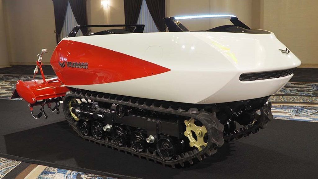 A Yanmar e-X1 koncepciója, egy kompakt elektromos szántóföldi robot, amelyet a károsanyag-kibocsátástól mentes gazdálkodásra terveztek