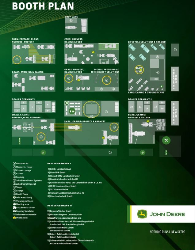 A John Deere kiállítóterületei a hannoveri AGRITECHNICA-n