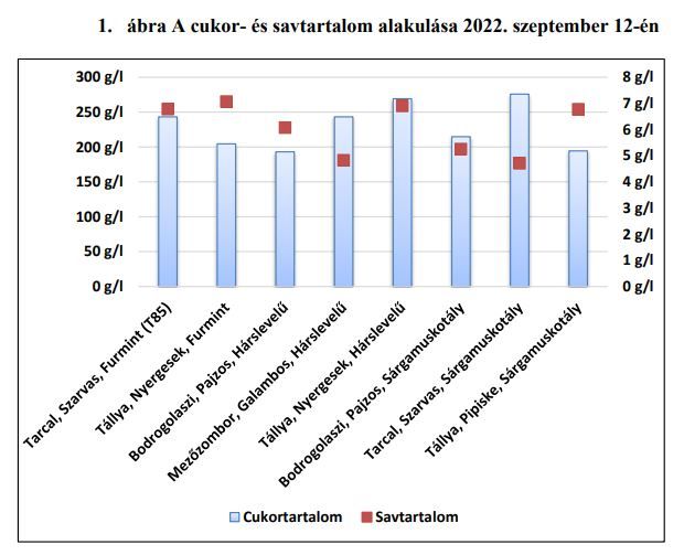 A Kutatóintézet harmadik próbaszüretéből készített analitikai vizsgálatok cukor- és
savtartalmai